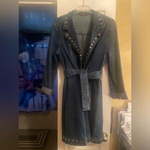 Embellished Belted Denim Coat